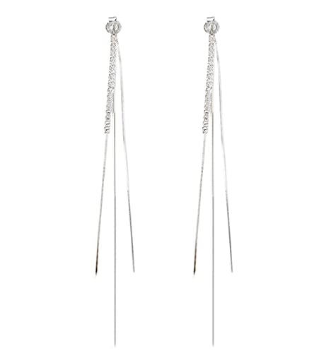 SLUYNZ 925 Sterling Silver CZ Dangle Chain Earrings Tassel for Women Teen Girls Long Chain Earrings with Snake Chain Backs SLUYNZ 925 Sterling Silver CZ Dangle Chain Earrings Tassel for Women Teen Girls Long Chain Earrings with Snake Chain Backs