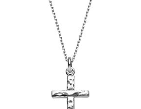 Miabella 925 Sterling Silver or 18Kt Yellow Gold Over Silver Italian Hammered Cross Pendant Necklace 18 Inch Chain Made in Italy