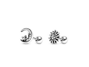 MoBody Antique Sun and Moon Tragus Earring Set Surgical Steel Cartilage Piercing Barbell Stud 16G