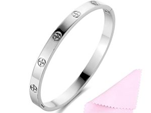 YCSLYW Women's Stainless Steel Bracelet Jewelry Crystal Bracelet With Cube Zircon Hinge Jewelry oval Bangle Witness the Gift of Love
