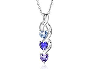 Personalized Mother Name Necklace with 1-6 Heart Simulated Birthstones Mothers Pendant Necklace Engraved Family Necklace for Women Mother's Day Birthday