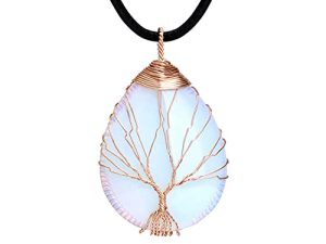 POTESSA Tree of Life Teardrop Heart Amethyst Opal Pendant Necklace Copper Wire Wrapped Gemstone Healing Chakra Necklace Choker 18" …