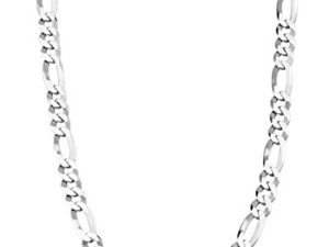 Miabella 925 Sterling Silver Italian 5mm Diamond-Cut Figaro Link Chain Necklace for Women Men