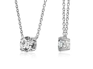 Amazon Collection Platinum or Gold-Plated Sterling Silver Round-Cut Infinite Elements Zirconia Solitaire Pendant Necklace