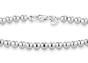 MiaBella 925 Sterling Silver Italian Handmade 4mm Bead Ball Strand Chain Bracelet for Women 6.5