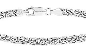 Miabella 925 Sterling Silver Italian 4mm Flat Byzantine Link Chain Bracelet for Women Teens