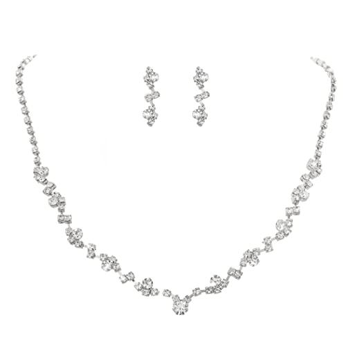 Unicra Bride Crystal Necklace Earrings Set Bridal Wedding Jewelry Sets Rhinestone Choker Necklace Prom Costume Jewelry Set for Women and Girls (3 piece set - 2 earrings and 1 necklace) Unicra Bride Crystal Necklace Earrings Set Bridal Wedding Jewelry Sets Rhinestone Choker Necklace Prom Costume Jewelry Set for Women and Girls (3 piece set - 2 earrings and 1 necklace)