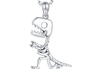 WOUOVO Dinosaur Tyrannosaurus Rex Necklace for Girls - 925 Sterling Silver Cute Triceratops Dinosaur Skull Bones Pendant Accessories Animal Jewelry Gifts for boys Girls Teens