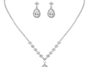 Unicra Bride Crystal Necklace Earrings Set Bridal Wedding Jewelry Sets Rhinestone Choker Necklace Prom Costume Jewelry Set for Women and Girls(3 piece set - 2 earrings and 1 necklace)