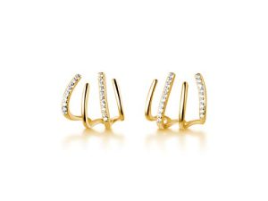 SLUYNZ 925 Sterling Silver Color CZ Cuff Earrings Piercings for Women Teen Girls Claw Earrings Wrap Studs Huggie
