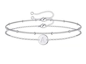 Silver Initial Bracelets for Women Teen Girls