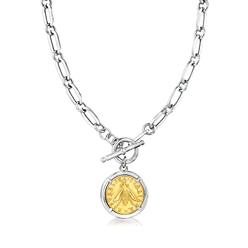 Ross-Simons Italian Replica Bumblebee Lira Coin Necklace in 2-Tone Sterling Silver Ross-Simons Italian Replica Bumblebee Lira Coin Necklace in 2-Tone Sterling Silver