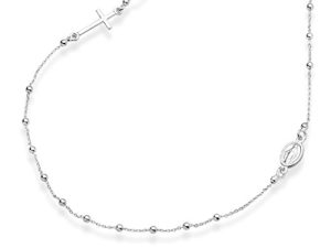 Miabella 925 Sterling Silver Italian Rosary Beaded Sideways Cross Necklace 16