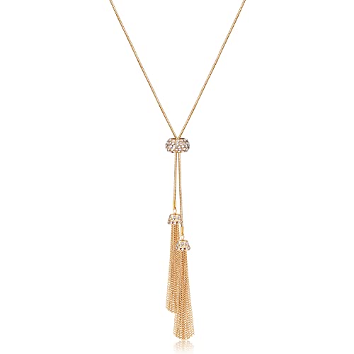 Tassel Pendant Lariat Y Necklace Long Snake Chain Necklaces with Adjustable Crystal Slider Ball Tassel Pendant Lariat Y Necklace Long Snake Chain Necklaces with Adjustable Crystal Slider Ball