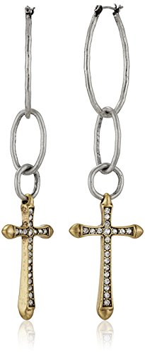 Lucky Brand Women's Hammered Hoop Cross Earring Silver Drop Earrings Lucky Brand Women's Hammered Hoop Cross Earring Silver Drop Earrings