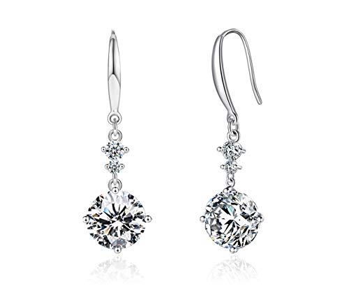 Drop Dangle Earrings 925 Sterling Silver Hook with 9MM 2.75ct CZ and 2pcs Small Cubic Zirconia Design 14K White Gold Plated Hypoallergenic Gorgeous Gift for Women and Girls Drop Dangle Earrings 925 Sterling Silver Hook with 9MM 2.75ct CZ and 2pcs Small Cubic Zirconia Design 14K White Gold Plated Hypoallergenic Gorgeous Gift for Women and Girls