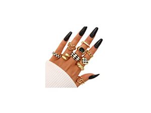 FAXHION 10PCS 18K Gold Chunky Rings for Women Girls