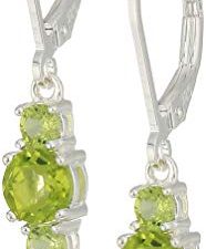 Amazon Collection Sterling Silver Genuine and Created Gemstone Three Stone Birthstone Leverback Dangle Earrings