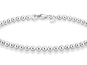Miabella 925 Sterling Silver Italian Handmade 3mm Bead Ball Strand Chain Bracelet for Women Made in Italy