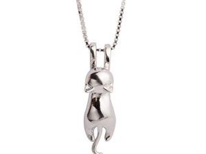 S.Leaf S925 Sterling Silver Cat Necklace Matte Silver Cat Pendant Collarbone Necklace