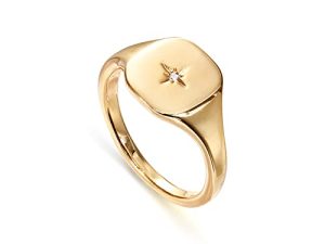PAVOI 14K Gold Plated Engraved Signet Ring with North Star | Lightweight Thick Statement Rings for Women | Everyday Jewelry