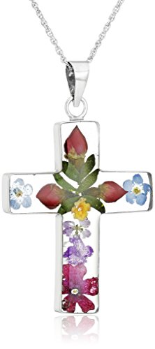 Amazon Collection 14k Gold Over Sterling Silver Pressed Flower Multi-Colored Cross Pendant Necklace Amazon Collection 14k Gold Over Sterling Silver Pressed Flower Multi-Colored Cross Pendant Necklace