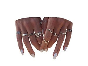 BERYUAN Women 12pcs Rings Silver Rings for Teen Girls Women Ring Set Rings Size 5 6 7 8
