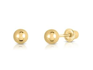 14k Yellow Gold Ball Stud Earrings with Secure Screw-backs
