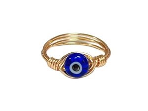 COLORFUL BLING Evil Eye Bead Knuckle Stackable Finger Ring Gold Wire Wrap Ring Healing for Women Girl Stacking Band Ring Jewelry Twining Winding Turkish Amulet Lucky Multi Size