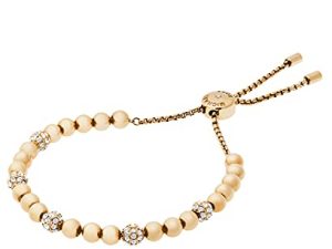 Michael Kors Women's Stainless Steel Gold-Tone Slider Bracelet with Crystal Accents