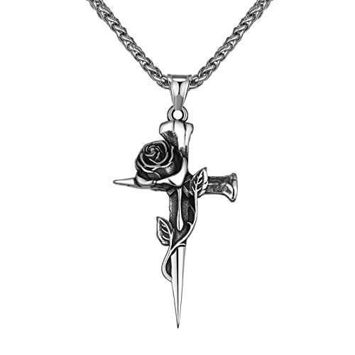 Vintage Cross Pendant with Rose Flower Religious Necklace for Men Women Vintage Cross Pendant with Rose Flower Religious Necklace for Men Women