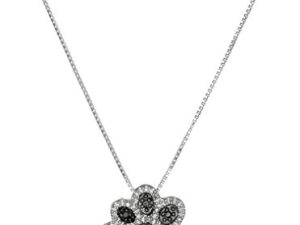 Amazon Collection Sterling Silver Black and White Diamond Dog Paw Pendant Necklace (1/10 cttw)