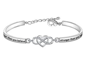 FEELMEM Inspirational Bracelet for Daughter Gifts from Mom You are Braver Stronger Smarter Than You Think Infinity Love Heart Bracelet to My Daughter Gift