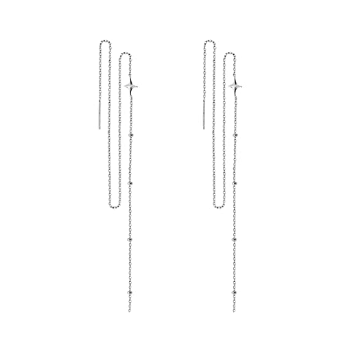 SLUYNZ 925 Sterling Silver Star Long Dangle Earrings Chain for Women Teen Girls Line Earrings Tassel Chain SLUYNZ 925 Sterling Silver Star Long Dangle Earrings Chain for Women Teen Girls Line Earrings Tassel Chain