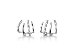 SLUYNZ 925 Sterling Silver Cool CZ Cuff Earrings Piercings for Women Teen Girls Minimalist Claw Huggie Studs