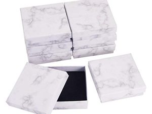 BENECREAT 8 Pack Kraft Square Cardboard Jewelry Boxes Marble White Necklace Pendant Box for Jewelry Set