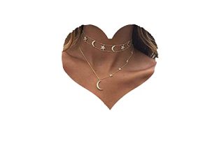 Chargances Bohemia Gold Moon and Stars Necklace for Women Fashion Gold Choker Necklace Delicate Moon Stars Jewelry for Women and Girls