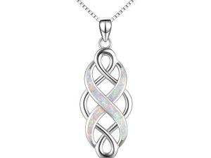 YFN Irish Celtic Knot Created Opal Pendant Necklace Infinity Love Sterling Silver CZ Jewelry 18"