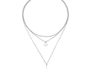 LETTARIUS Disc Bar Pendant Layering Necklace Stainless Steel Layered Chain Choker