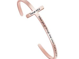 Religious Rose Gold Bracelets for Women Girls Christian Cross Cuff Baptism Faith Bible Verse Jewelry Stainless Steel Confirmation Birthday Christmas Gifts for Mother Sister Wife Friends
