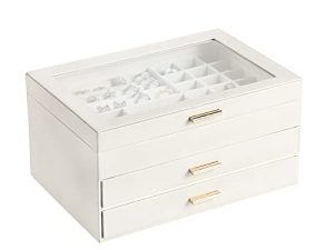 AOSIFIEL Jewelry Box 3-Layer with Clear Acrylic Lid Jewelry Organizers Faux Leather for Women Teen Girls and kids Jewelry Storage Box Large Capacity Big Jewelry Case Jewelry Chest