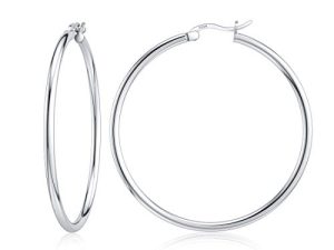 JIAYIQI Sterling Silver Hoop Earrings 18K White Gold Plated Silver Circle Endless Earrings Hoops Jewelry Lightweight Hoop Earring for Women Diameter 14