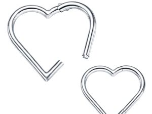 VOJO 2 Pcs G23 Titanium Heart Daith Piercing Jewelry Rook Hoop Tragus Clicker Ring Cartilage Helix Earring for Ear 16G