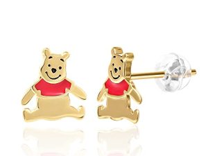 Disney Winnie the Pooh Earrings - Yellow Gold-Plated Sterling Silver Stud Earrings - Winnie the Pooh Stud Earrings for Women