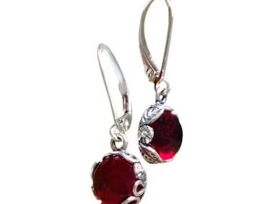 Recycled Vintage 1940's Red Beer Bottle Sterling Silver Botanical Leverback Earrings