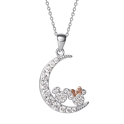 Disney Mickey and Minnie Mouse Sterling Silver Cubic Zirconia Moon Pendant Necklace Disney Mickey and Minnie Mouse Sterling Silver Cubic Zirconia Moon Pendant Necklace