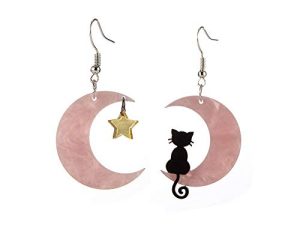 Black Cat on the Moon Dangle Earrings Acrylic Star Earrings Animal Lovely Women Girls Jewelry
