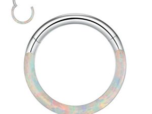 CICIMOTO Septum Jewelry Daith Earring Opal CZ 16G 18G 20G 316L Surgical Steel Hinged Segment Nose Ring Hoop Septum Clicker Helix Cartilage Tragus Piercing Jewelry for Women