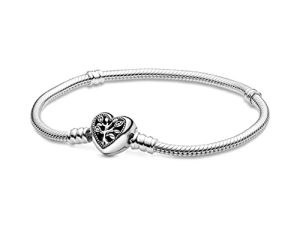 PANDORA Pandora Moments Family Tree Heart Clasp Snake Chain Bracelet