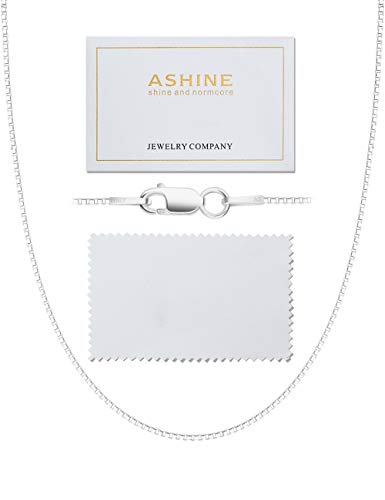 ASHINE 925 Sterling Silver 1mm & 0.8 Italian Box Chain Necklace 16" - 30" with Silver Polishing Cloth ASHINE 925 Sterling Silver 1mm & 0.8 Italian Box Chain Necklace 16" - 30" with Silver Polishing Cloth